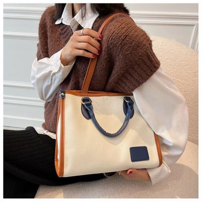Canvas Handbag OEM Pleated Leather Patchwork Tote Bag OEM Shoulder Underarm Bag Generation