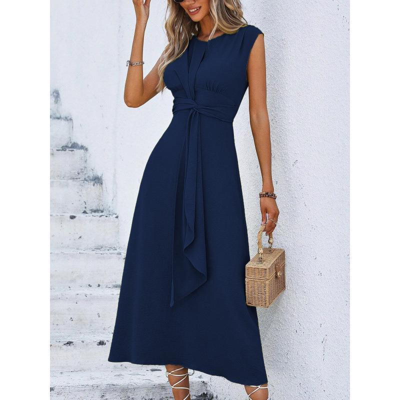 2026 Summer Women's Solid Color Elegant Lace-up Long Dress