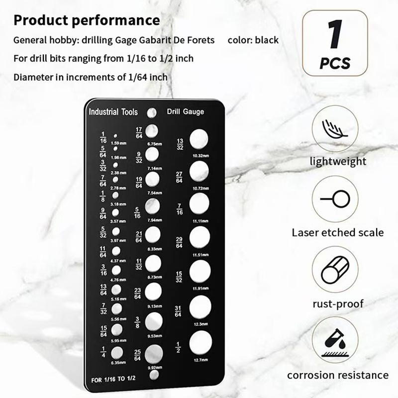 Double-sided Stainless Steel Drill Gauge With High Contrast Markings Durable Quick Precise Measuring 1/16 Inch To 1/2 Inch