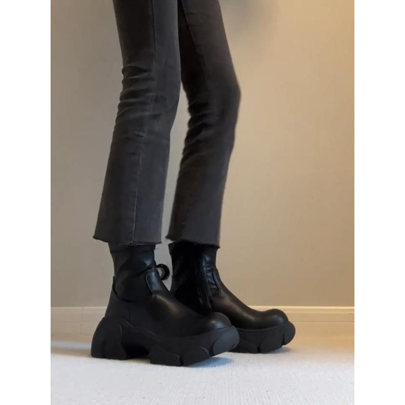 Cowhide version~ Leather thick-soled small man height-increasing Martin boots women's leather thin boots short boots round-headed dad boots