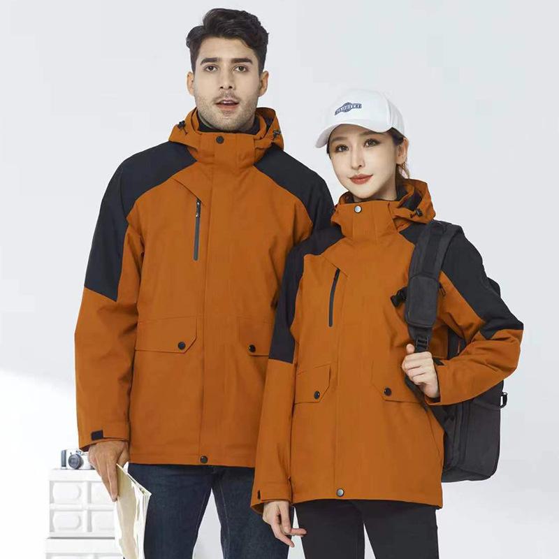 Outdoor Jacket Three-in-one Removable Liner Mountaineering Clothing Autumn and Winter Hooded Windproof and Waterproof Overalls Two-piece Set