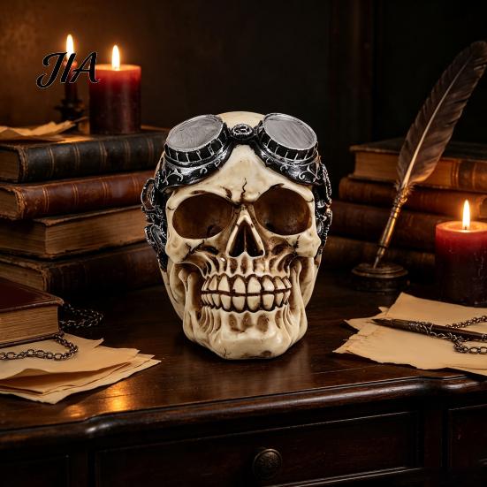 Vintage Style Skull Decor Hip-hop Headphone/Steampunk Figurine, Resin Skeleton Statue, Durable Synthetic Ornaments Ornament for Haunted House Props &