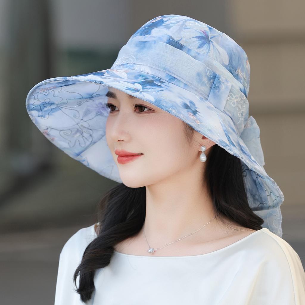 Spring and Summer New Organza Elegant Bucket Hat Women's Fashion Versatile Sun Hat Outdoor Breathable Sun Hat