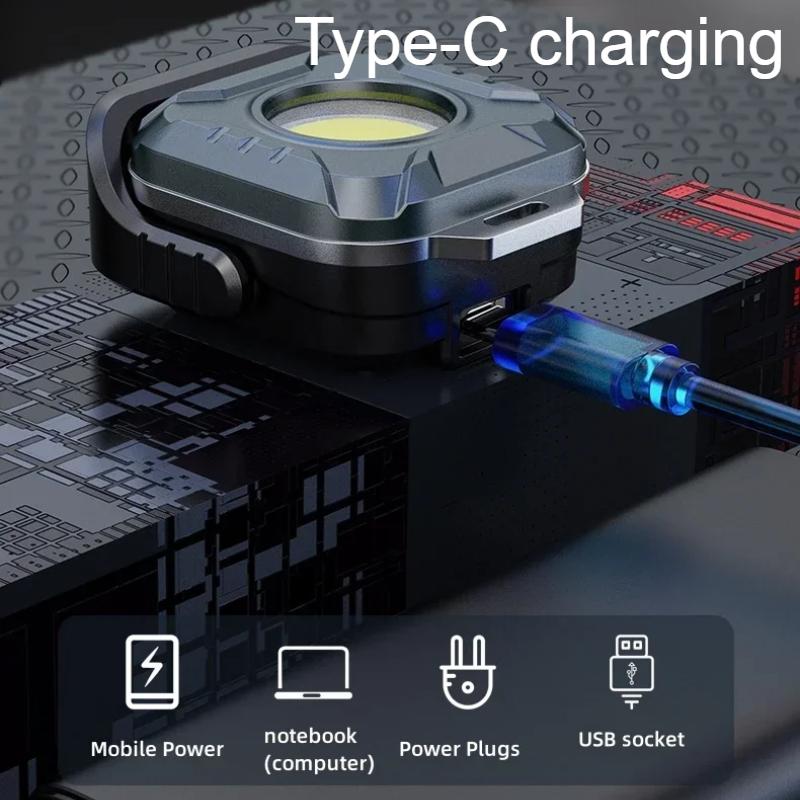 Lanternă de buzunar COB, reîncărcabilă prin USB, cu 6 moduri, super luminoasă, mini lanternă portabilă de lucru cu magnet, camping în aer liber