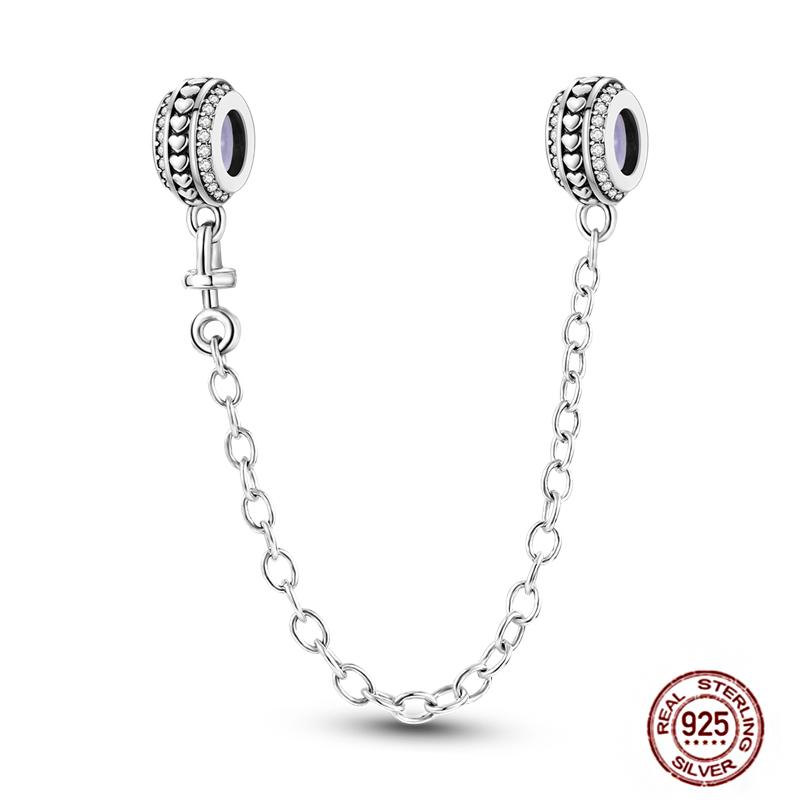 Star Moon Slide Safety Chains Charms 925 Sterling copper Heart Evil eyes Silicone Spacer Beads Fit Original Bracelet DIY Zircon