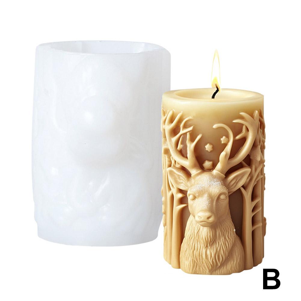Christmas Tree Carving Pattern Cylindrical Candle Silicone Mold Reindeer Snowflake Cylindrical Elk Candle Mold Christmas Gifts