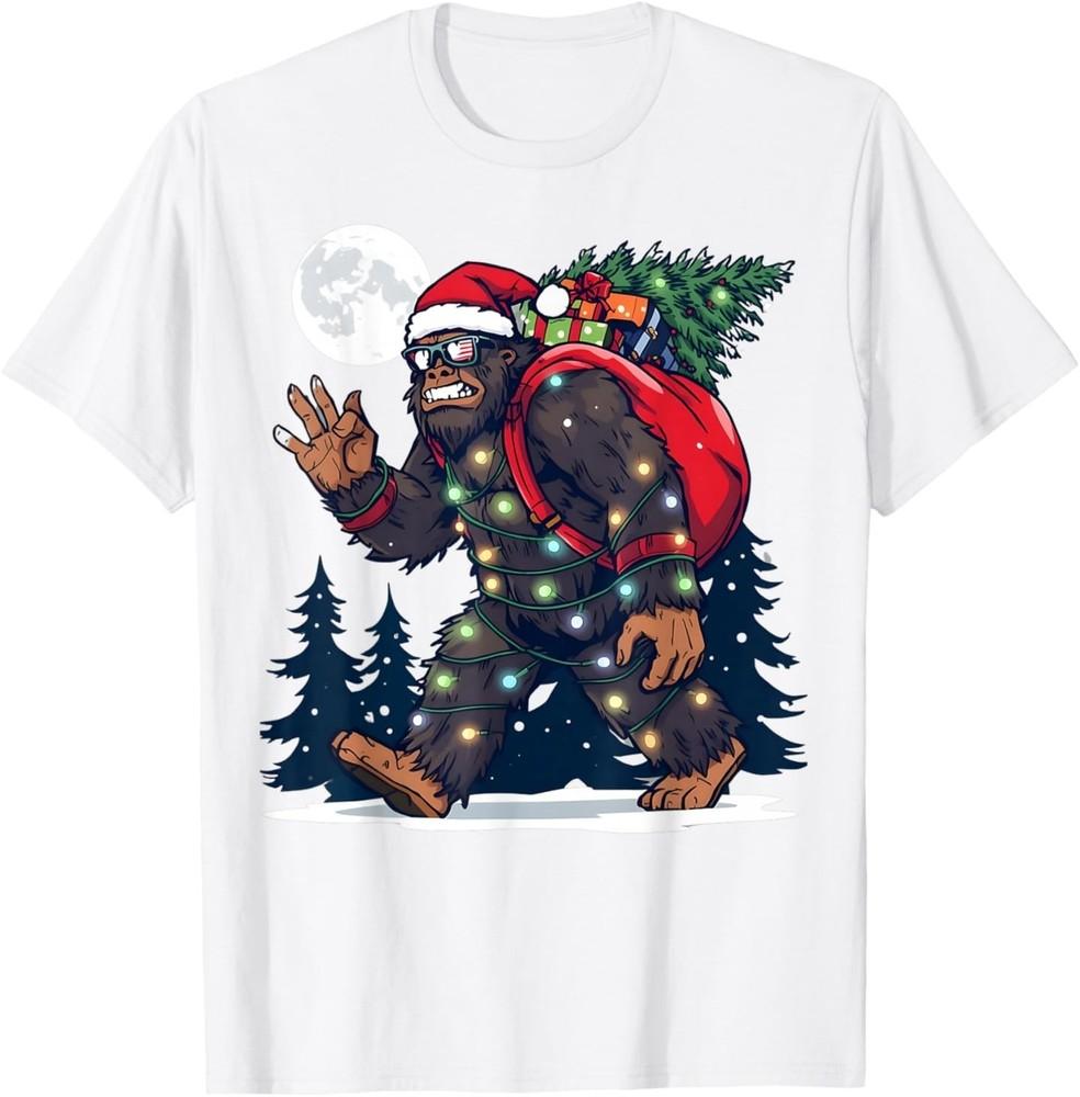 

Xmas Sasquatch Christmas Adventure Holiday Tree Lights Fun T-Shirt M