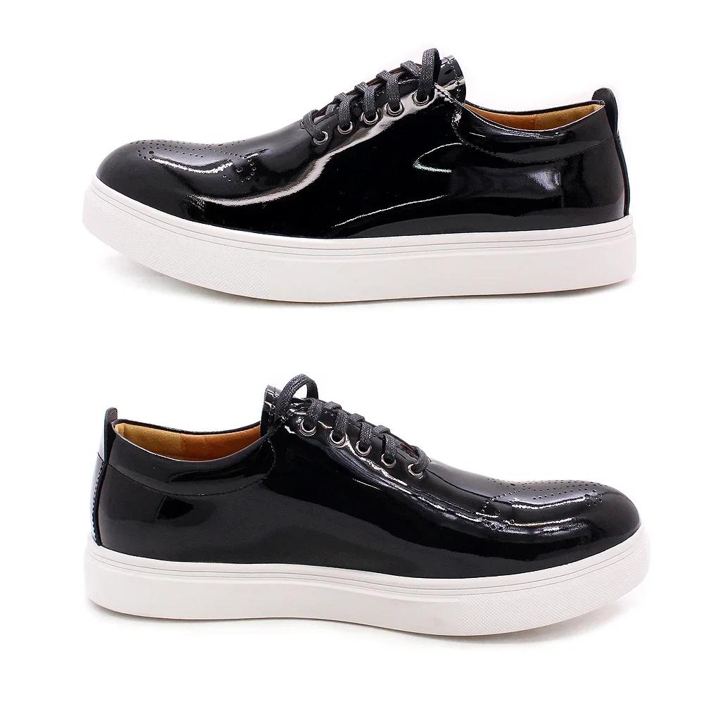 Fashion Men's Black Patent Leather Oxford Shoes Casual Breathable Lace-Up Luxury Office Business Flat Italian Style