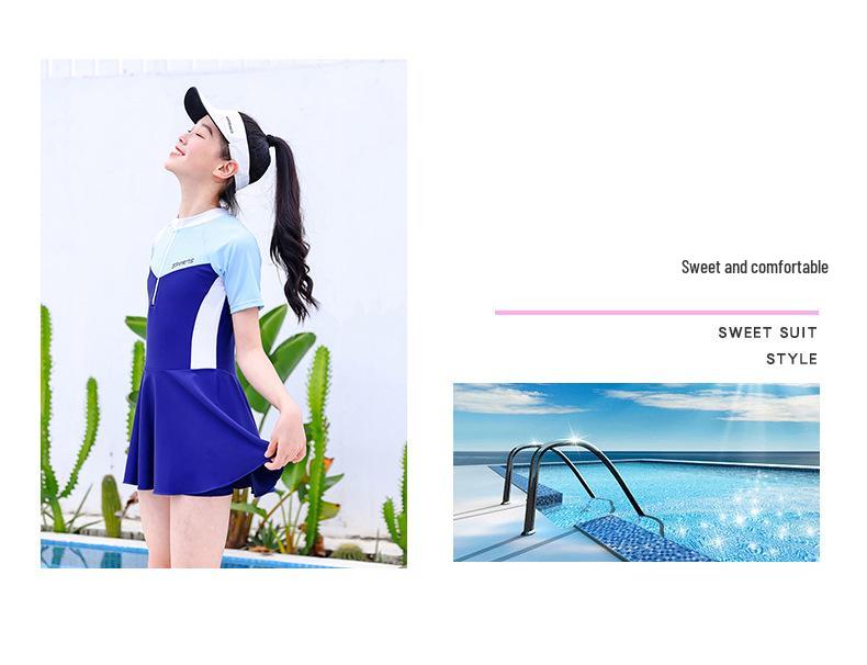Korean Style Solid Color Children's Skirt One-Piece Swimsuit - Customizable