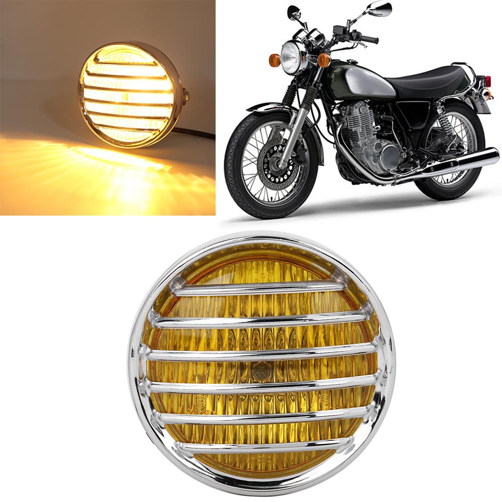Vintage Motorcycle Grill Headlight Halogen Head Lamp High Brightness Electroplate
