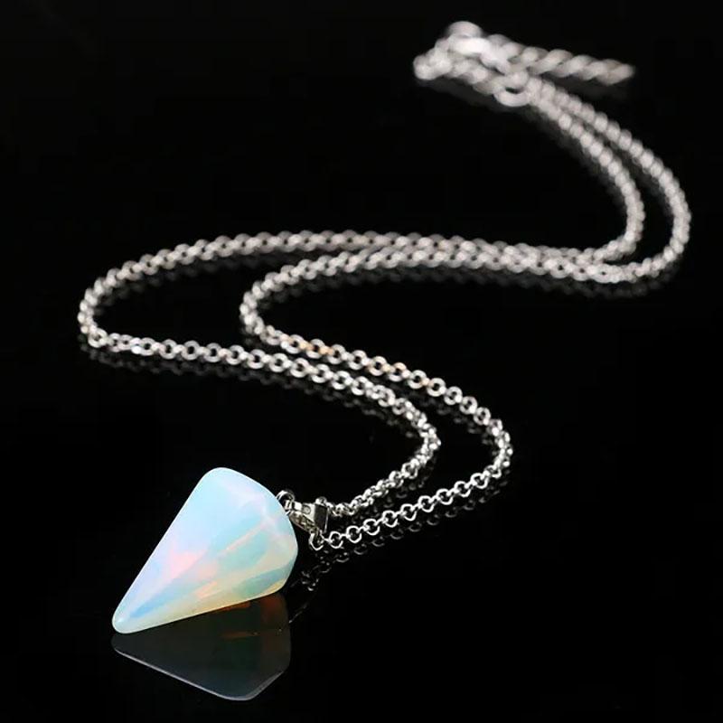 1pc Natural Stone Hexagonal Pendant Chain Necklace Taper Soul Swing Bullet Crystal Necklace For Men And Women