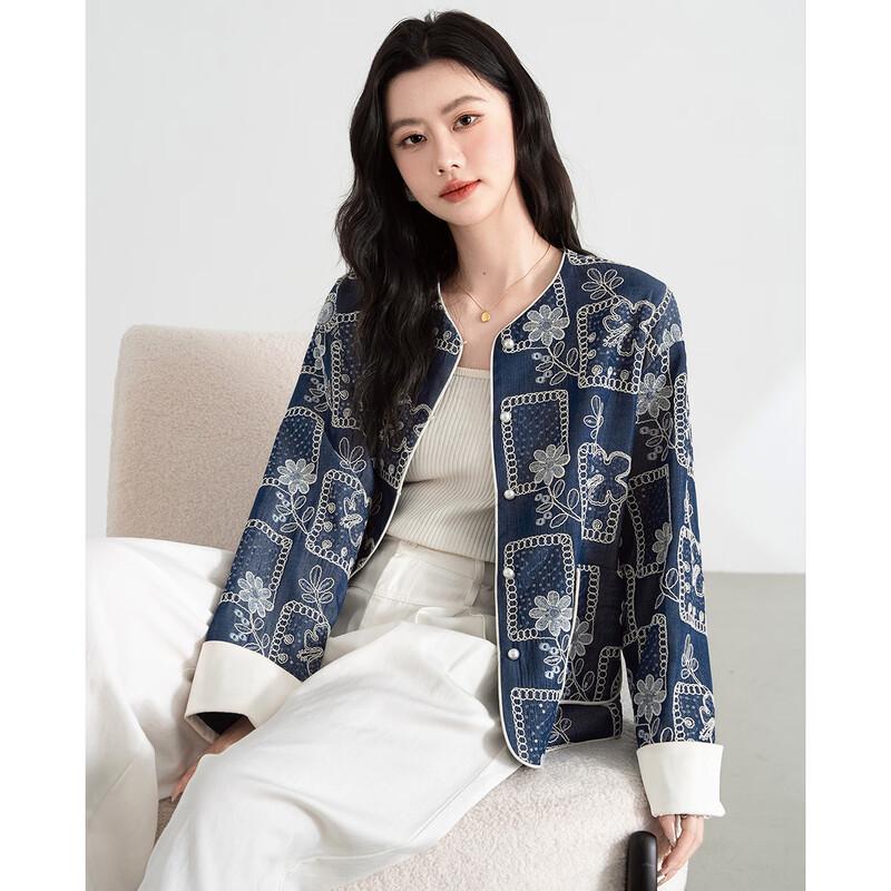 

TERRE BLEUE Women s New Chinese Style Color-Block Short Jacket XL