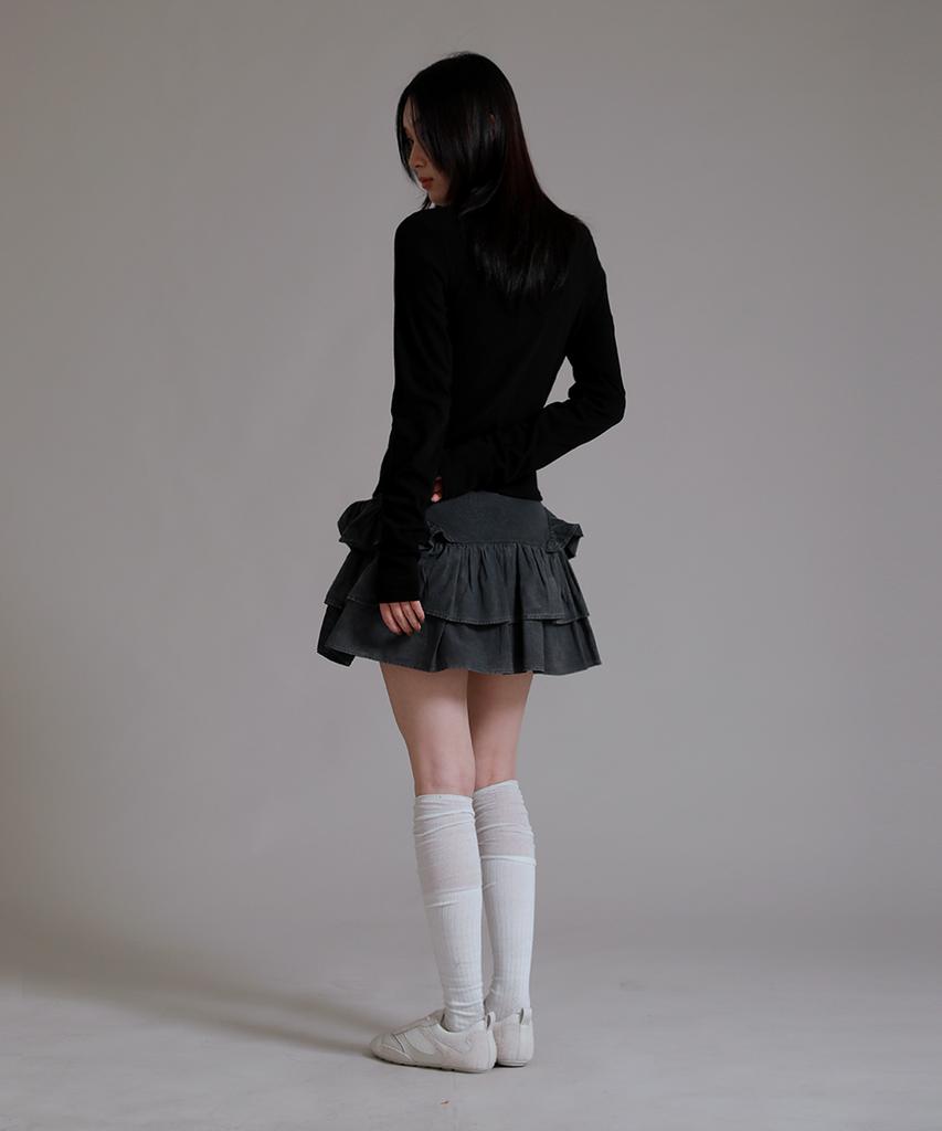 LIKE THE MOST Striped Inner Layered Cardigan T-Shirt_Black