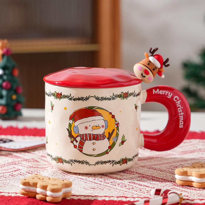Creative Christmas Ceramic Cup With Lid Household Cute Couple Water Cup High Value Gift Souvenir
