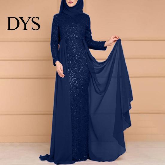 Dress O-Neck Long Sleeve High-Waist Net Yarn Stitching Women Elegant Shiny Sequins Bodycon Party Maxi