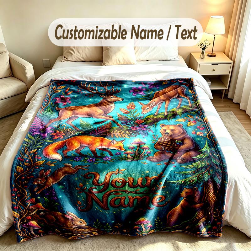 Forest Nature Theme Custom Blanket Personalized Name & Text Customized Soft Warm Throw Blanket Home Decor