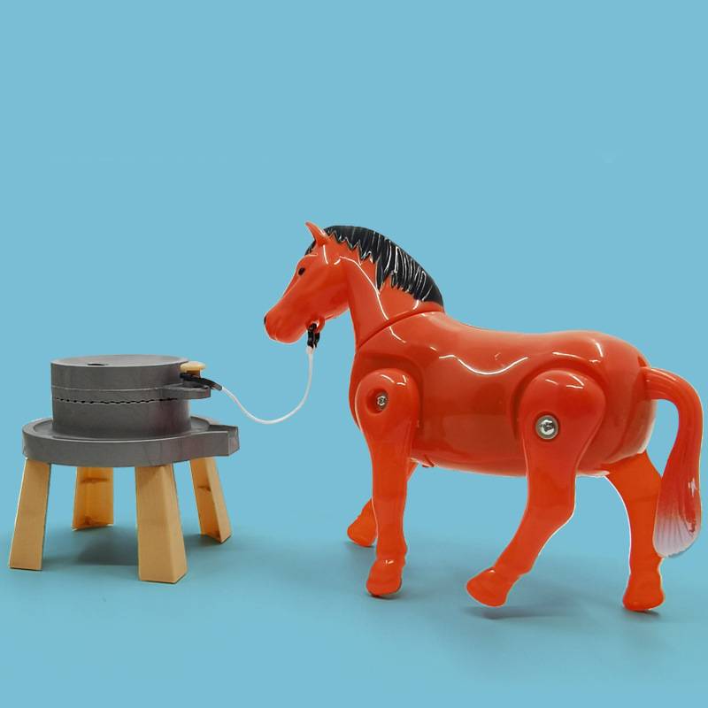 Horse Drawn Electric Stone Mill Model Children Early Educational Toys Plastic