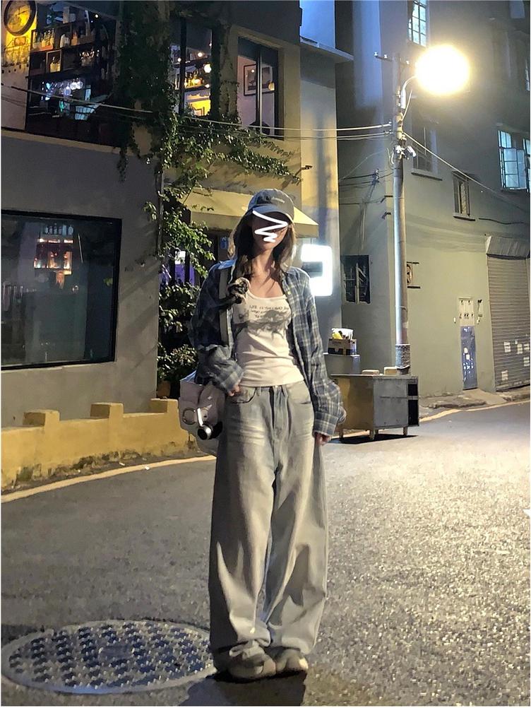 Women's Autumn American Retro Plaid Blue Shirt - Versatile Casual Sunscreen Jacket