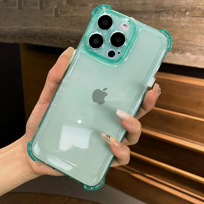 Shockproof Transparent Soft Phone Case For iPhone 16 Pro 15 14 Plus 13 12 11 Candy Color Camera Protection Silicone Bumper Cover