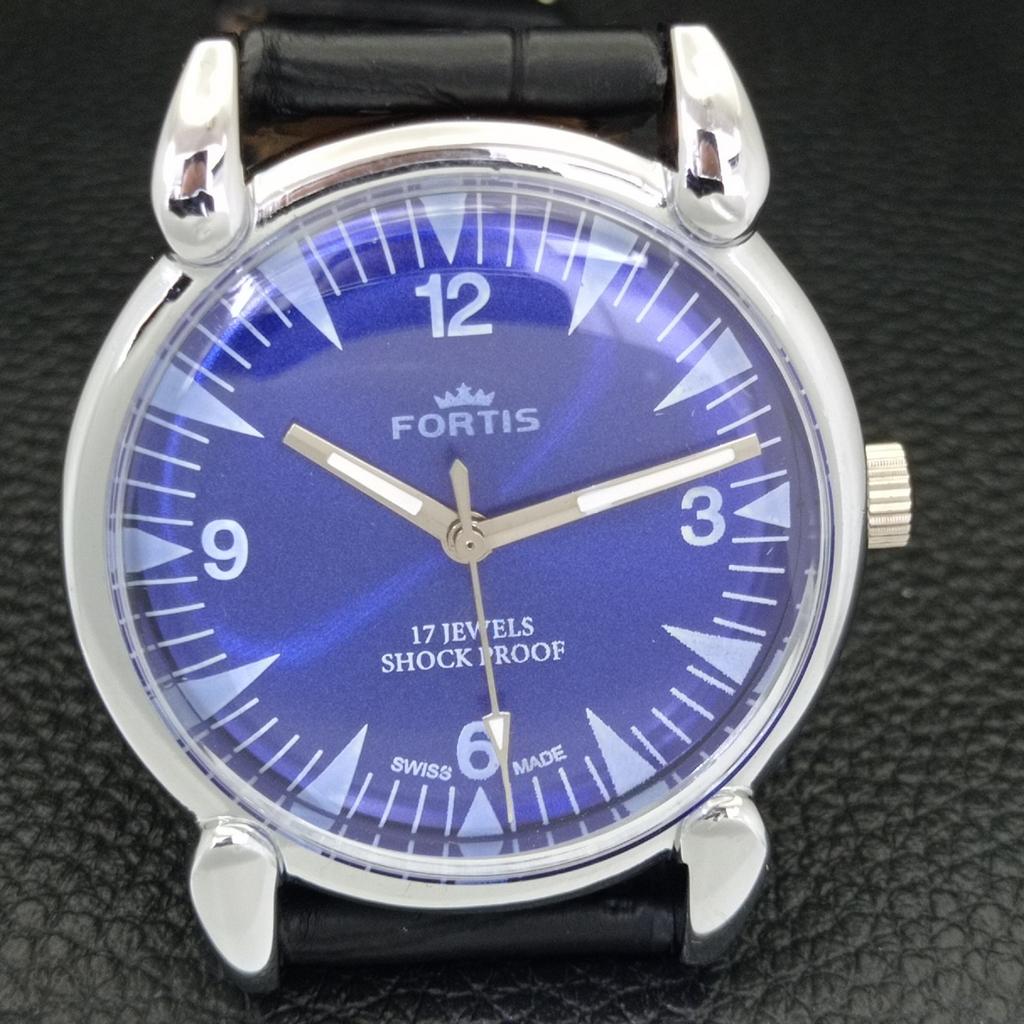 HAND-WINDING SWISS MENS VINTAGE REFURBISHED BLUE COLOR DIAL WATCH A700841-5 R205a-a700841