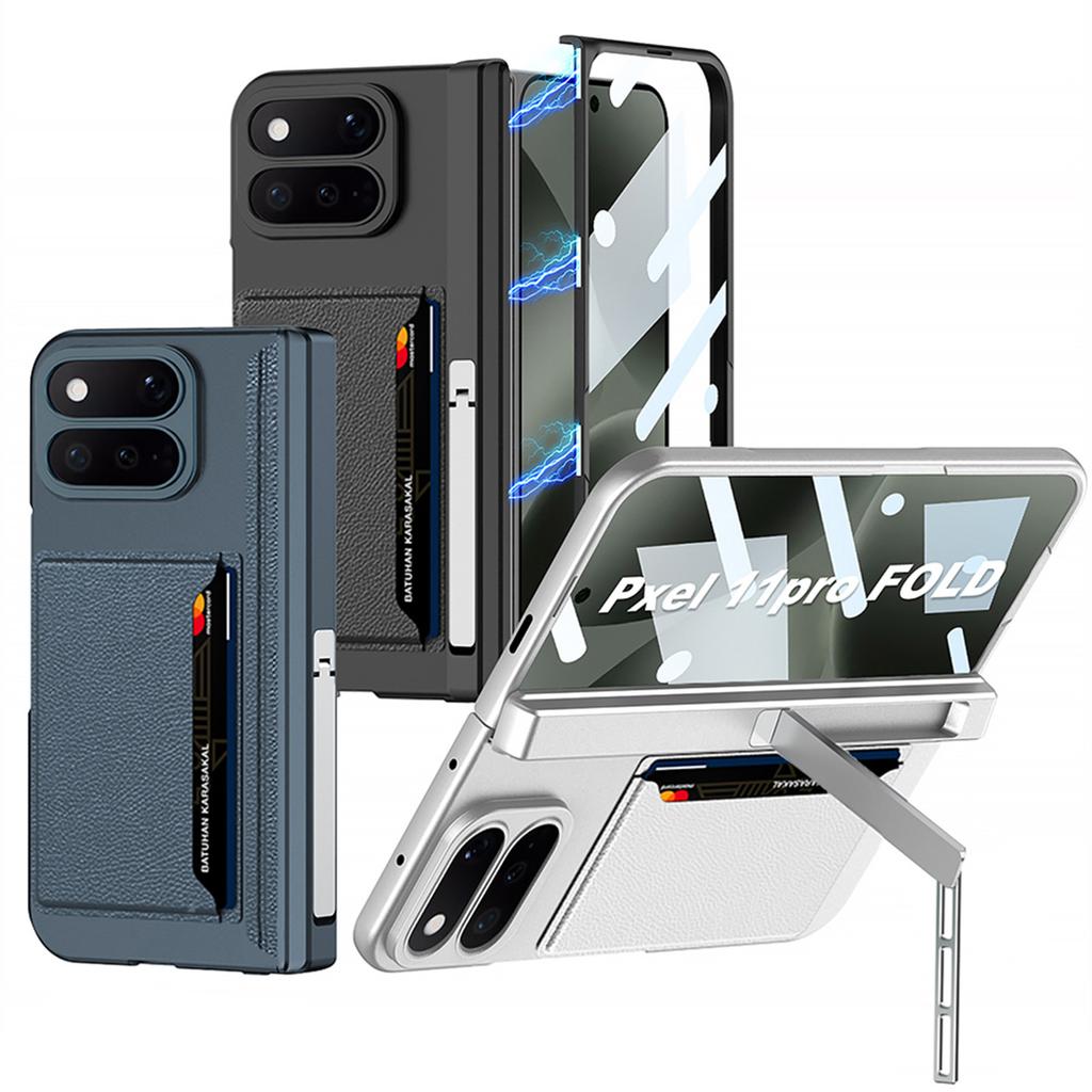 Applicable To Google Pixel11ProFold Mobile Phone Case Card Case Bracket Plain Leather Business Folding Screen Card Clip, Protective Case.
