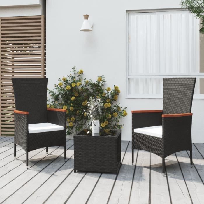VidaXL Ensemble de salon de jardin 3 pcs noir poly rotin et acier 3157658