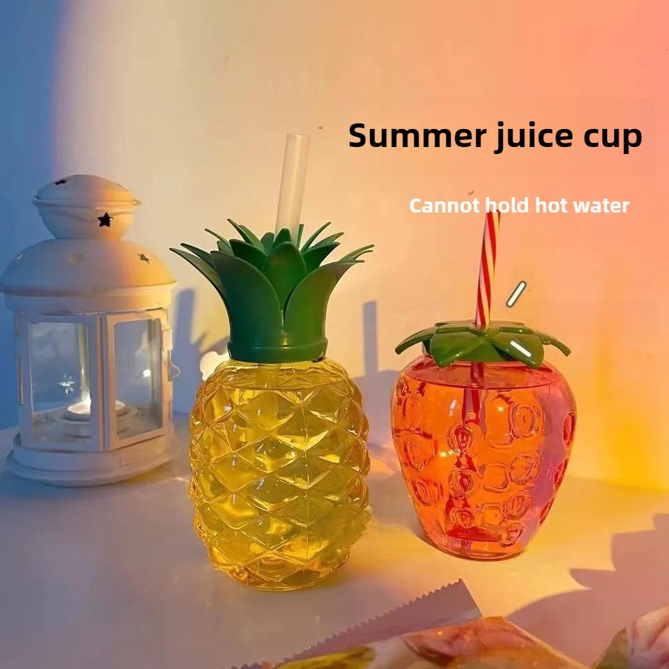 Cute Pineapple Shaped Juice Cup – Straw Tumbler for Milk Tea, Fruit Tea, Water, Portable Student Drinkware for School & Travel