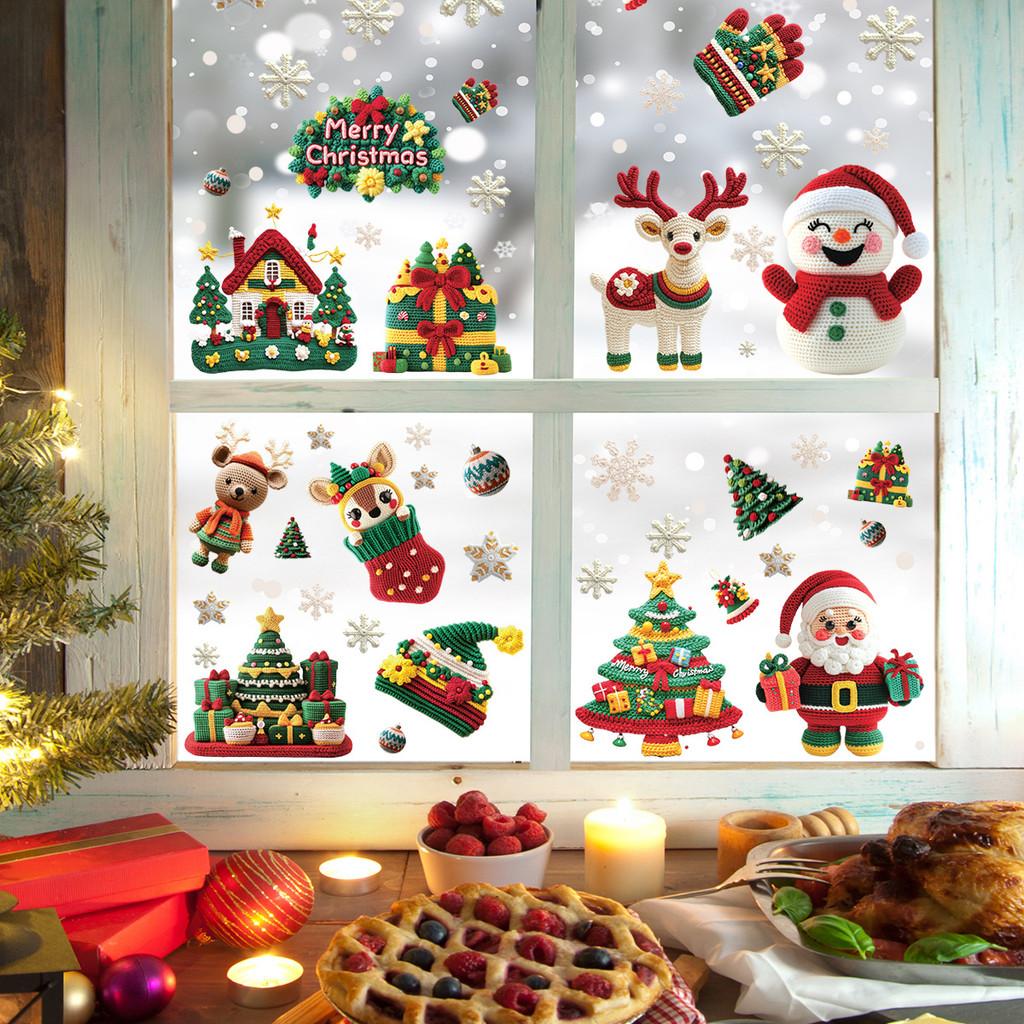 Cling Static Christmas Sticker Snowman Christmas Tree Decor Set Festive Display