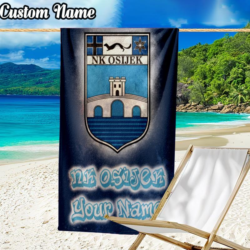 Custom Name Nk Osijek Crest Beach Towel - Soft, Ultra-Absorbent Microfiber, Lightweight, Perfect for Beach, Parties, Travel, Camping