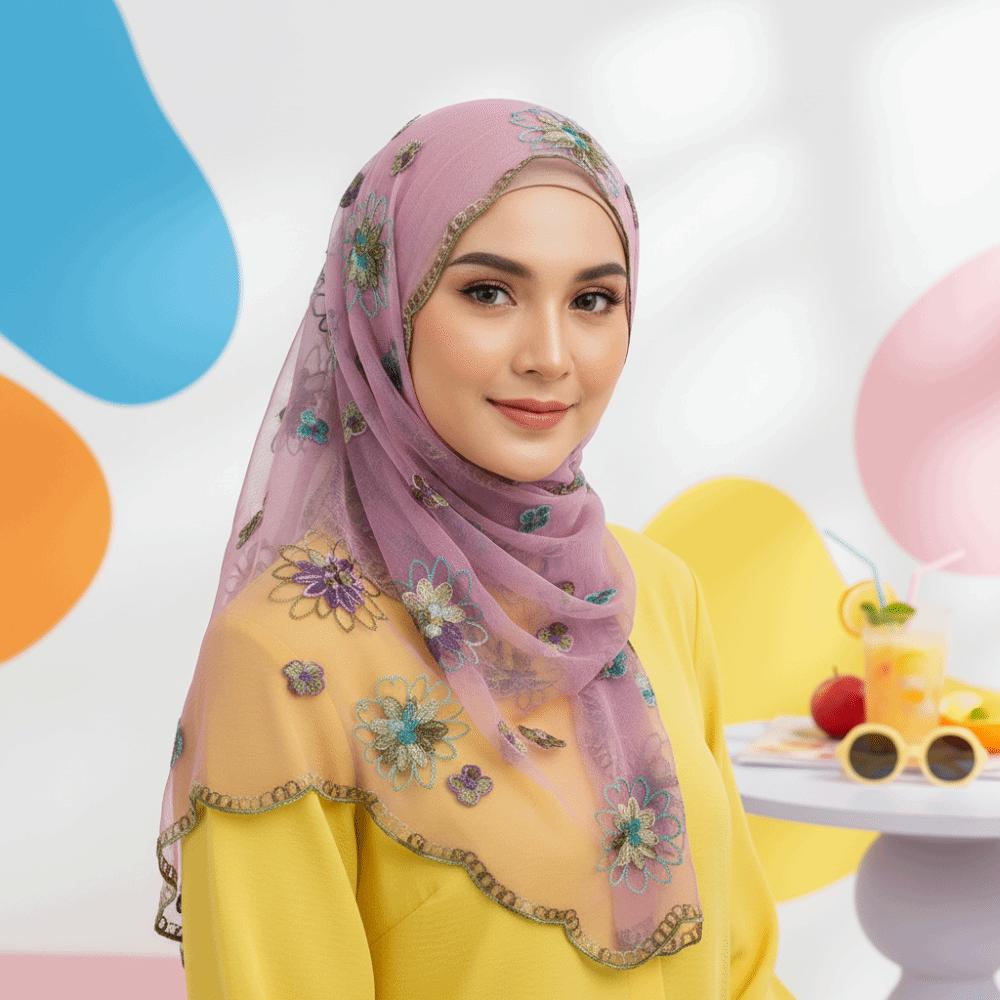 Lightweight Sheer Shawl Embroidered Summer Hijab Lace Scarf Floral Headwrap  Sun Protection