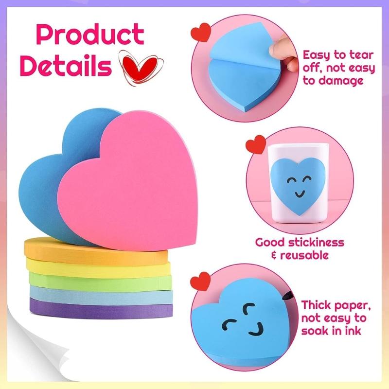 240 Sheets Colorful Heart Shape Notepads 8 Color Fluorescent Adhesive Note Reminder On Journal Notebook Planner Fridge