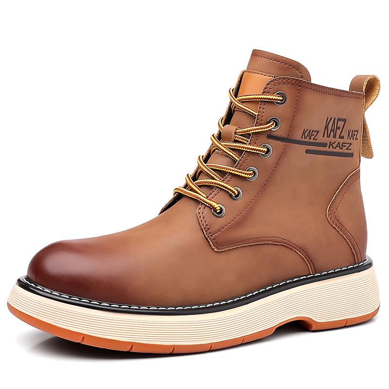 Fashion 2024 Classic New Men's Genuine Leather Boots Thick Sole Men's High Top Shoes Men's Fashion Knight Boots Outdoor Men's Work Boots