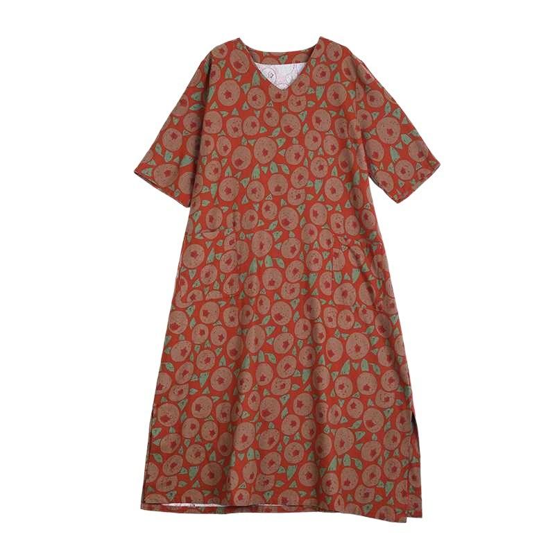 Literary Retro Vacation Style Enlarged Thin V-neck Long Skirt
