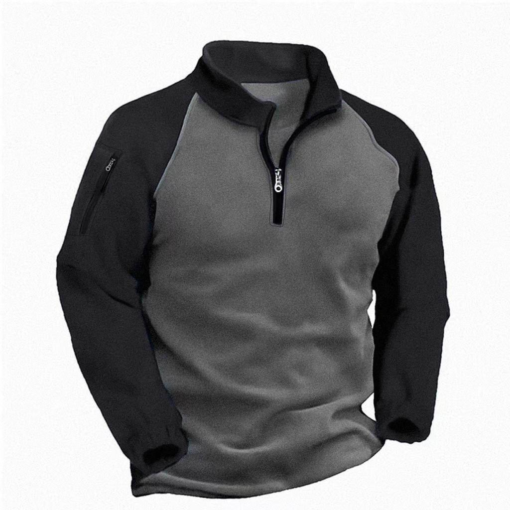 Tactical Fleece Jacket for Men Warm Stand-Up Collar Pullover Two-Tone Zip-Up Sweatshirt Outerwear