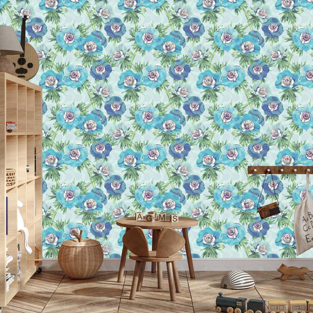 Beautiful Blue Flowers Wallpaper for Living Room and Bedroom 50x1000