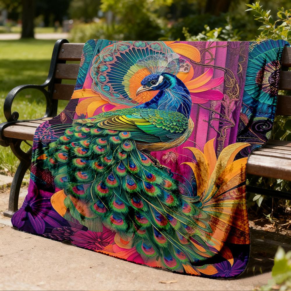 1pc Peacock ArtworkOutdoor Blanket, Soft And Comfortable Blanket, Casual Warm Outdoor Blanket, Good Birthday Gift Yy260328091