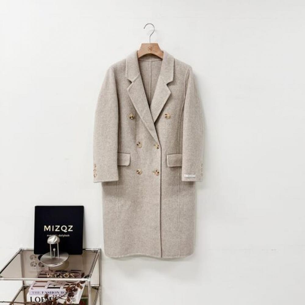 Mizqz Women Wool Basic Double Loose Fit Handmade Long Coat 3color
