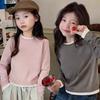 40s Cotton Back-Button Collar Girls' Long-Sleeve Layered T-Shirt for Kids - Fleece-Lined for Autumn/Winter, Spring Style