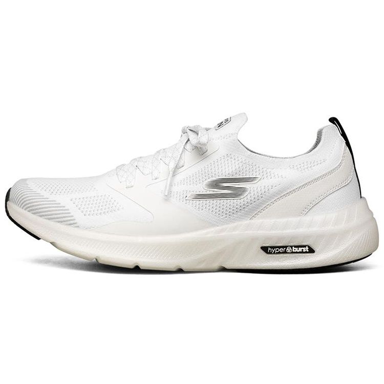 Skechers Go Run Hyper Burst Round Toe Lace-Up Fabric Synthetic Leather Durable Low-Top Running Shoes Men sneaker White Black 220045-WBK 41