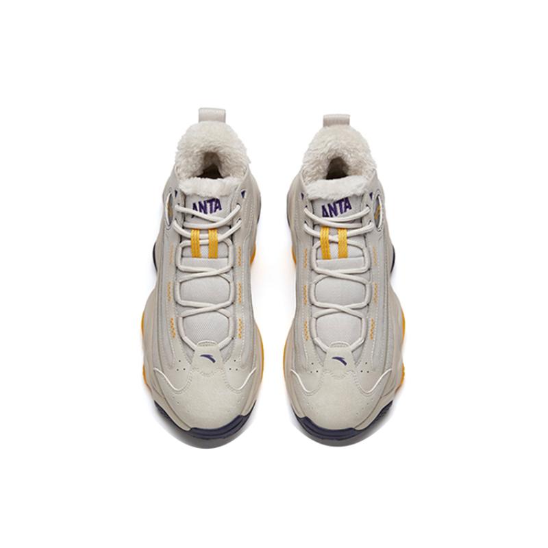 Anta Life Collection Anti-Slip Wear-Resistant Lightweight Warm High-Top Casual Shoes Men's Gray Yellow Purple Sneakers 912148990-1