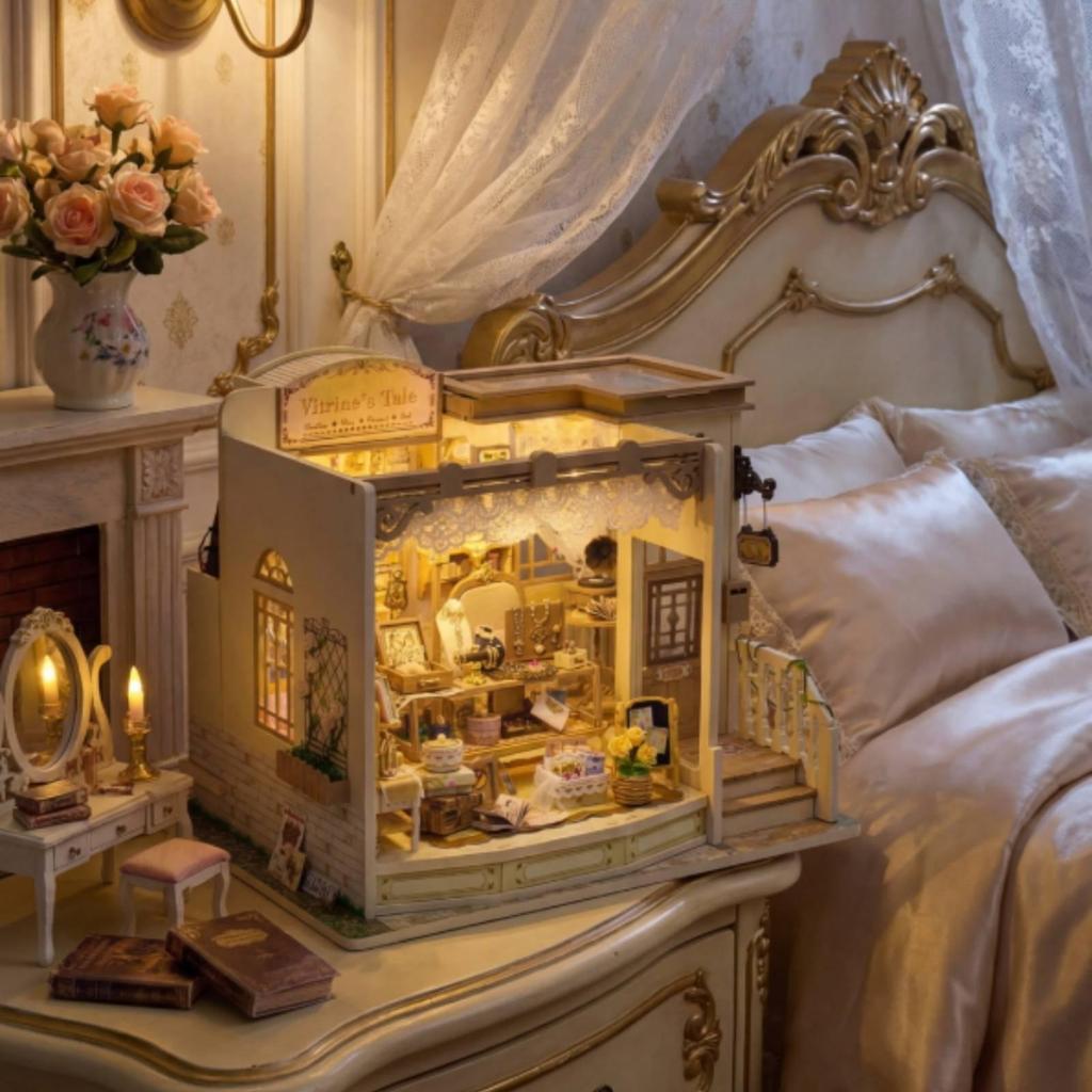 Miniature Jewelry Shop Detailed House with Light Decorative Storefront Model Kit for
