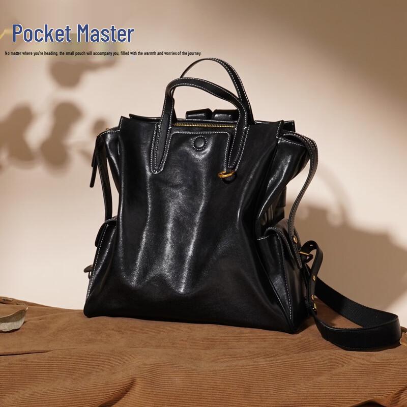 Dou Xiaozhu Retro Leather Laptop Backpack