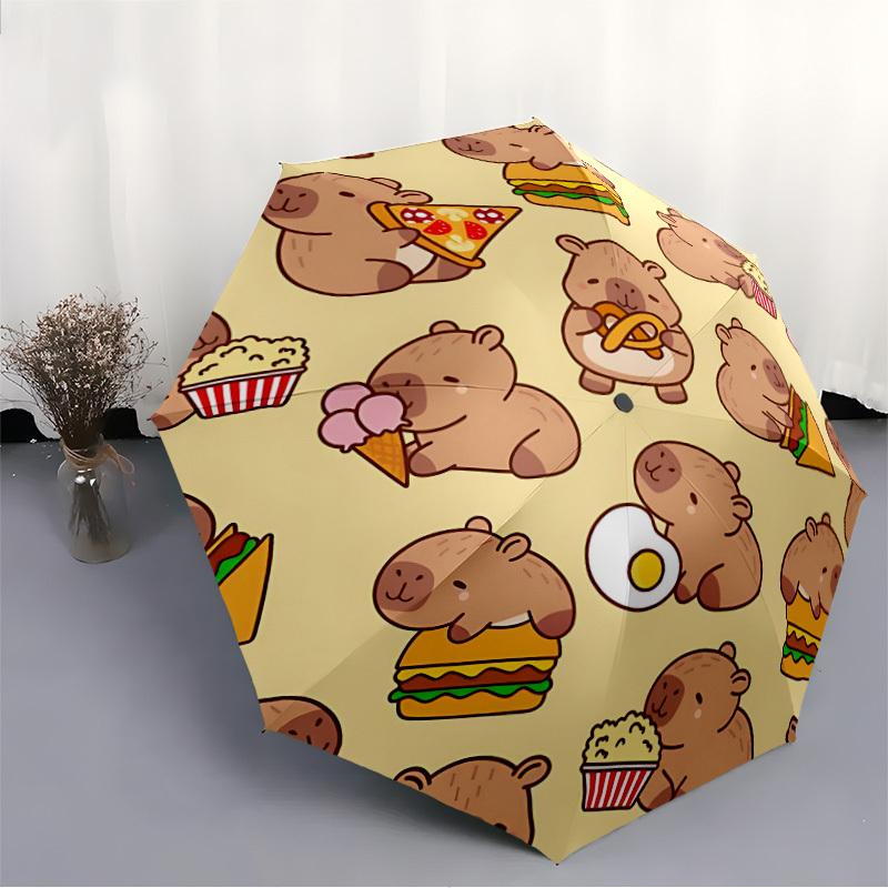 1pc Capybara Burger Fashionable Automatic Opening/Closing Folding Umbrella with 8 Bones, Windproof Portable, Daily Use045