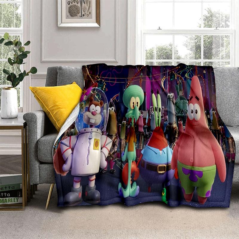 Funny S-SpongeBob Patrick Star Cartoon Flannel Blanket Soft Warm Throw Blanket for Bedroom Living Room Bed Camping Picnic Kids