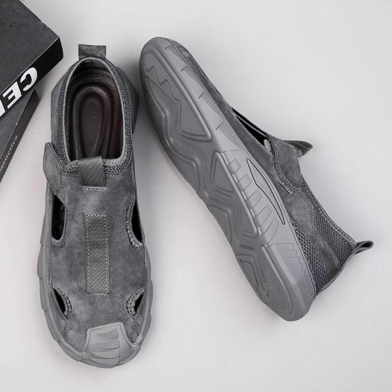 Men's Genuine Leather Shoes Hollow Out Trend Comfortable Men Shoes Outdoor British Fashion Men Sandals Sneakers Driving Shoes