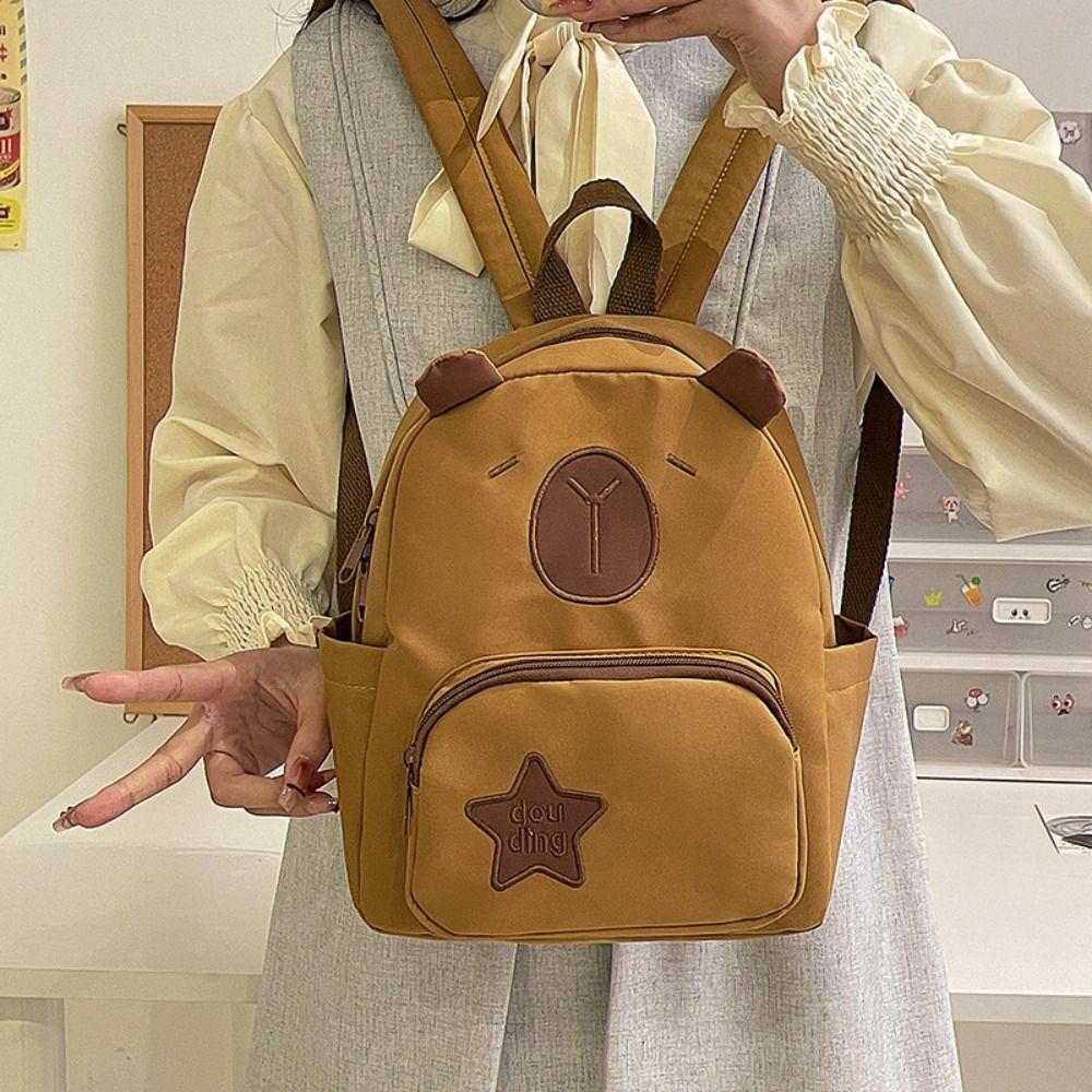 

Cute Capibala Backpack Cartoon Capybara Shoulders Bag Portable Children s School Bag School коричневый