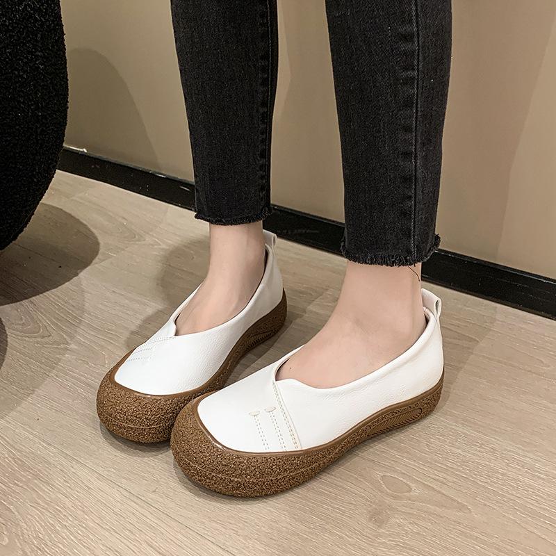 Foreign Trade Shallow Mouth Single Shoes 2025 Autumn Thick-soled One-pedal Large-size Lazy Single Shoes Women's Retro Round Head Single Shoes