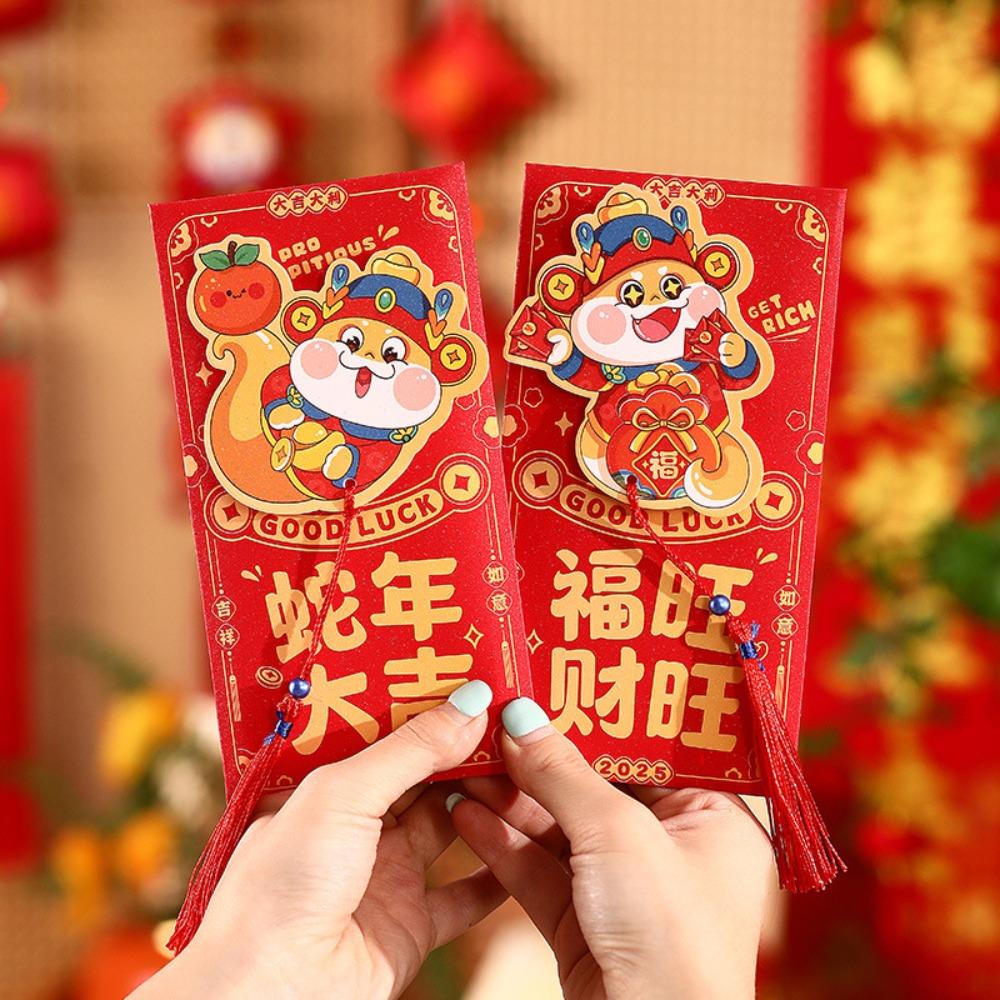 6pcs with Tassel Chinese New Year Red Envelope Hollow Red Packet HongBao  Year of The Snake