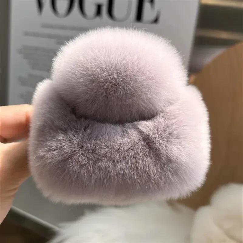 Single Piece Plus Faux Fur Hair Clip, Cute Simple Style Ob Long Hair Accessories, Solid Color, Small Size, Fluffy Effect Straw