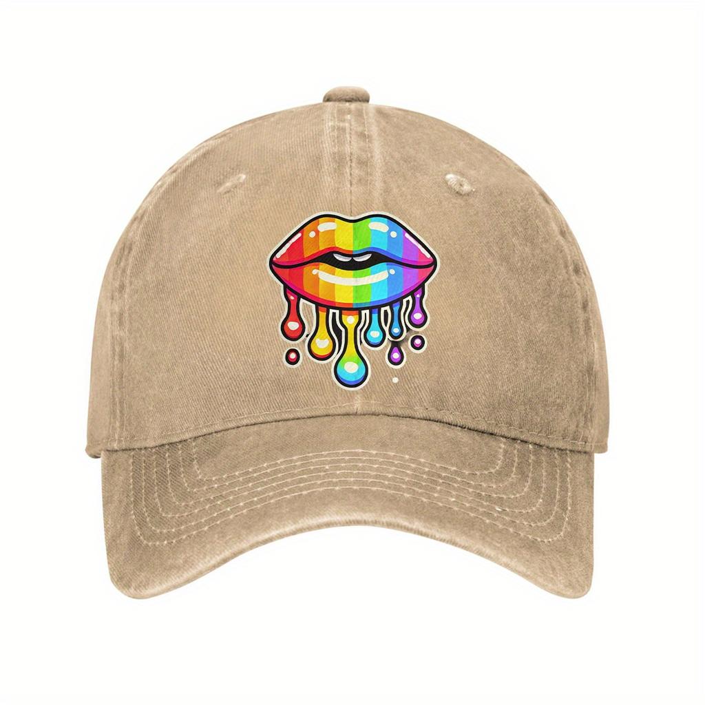 Regenbogen Tropfende Lippen Baseballkappe Lässig Verstellbar Baumwolle Papa Hut für Unisex Outdoor-Aktivitäten